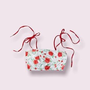 Satin Floral Strappy Red Top | Size: S
